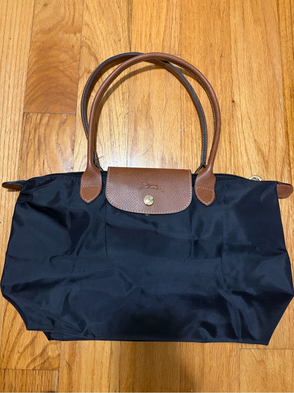 Black Tote Bag with Brown Handles - Classic Women's Shoulder Bag